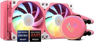 Vetroo V240 Liquid CPU Cooler 240mm Addressable RGB Pump PWM & FDB Fans AIO Water Cooler with Controller Hub for Intel LGA 1700/1200/115X AMD AM5/AM4 for Gaming Console - Pink