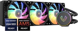 Vetroo V360 Liquid CPU Cooler, 3X 120mm Addressable RGB FDB & PWM Fans, 360mm Radiator AIO Water Cooler w/Controller Hub for Intel LGA 1700/1200/115X AMD AM5/AM4 - Black