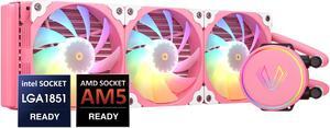 Vetroo V360 Liquid CPU Cooler, 3X 120mm Addressable RGB FDB & PWM Fans, 360mm Radiator AIO Water Cooler w/Controller Hub for Intel LGA 1700/1200/115X AMD AM5/AM4 - Pink
