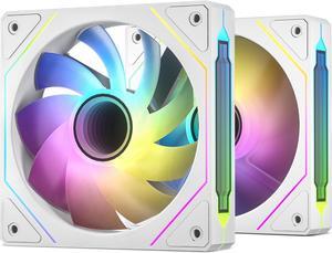 DARKROCK R120-2-Pack 120mm Reverse Installed Infinite Mirror Design PC Fan with Addressable RGB Effect, PWM Smart Control and Hydraulic Bearing for Stable Operation - White