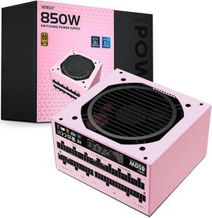 Vetroo 850W Power Supply Dual PCIe 5.1 ATX 3.1 Ready, 80 Plus Gold Full Modular, Quiet Operation with 120mm FDB Fan, 10-Year Warranty - Pink