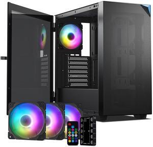 VETROO AL800 Full Tower PC Computer Case w/Door Opening Design Tempered Glass, E-ATX/ATX Support, Built-in ARGB LED Strip in Front Mesh Panel, Type-C Ready, 4Pcs 120mm Addressable RGB Fans -Black