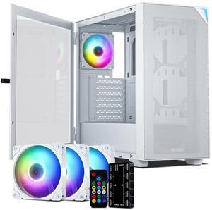 VETROO AL800 Full Tower PC Computer Case w/Door Opening Design Tempered Glass, E-ATX/ATX Support, Built-in ARGB LED Strip in Front Mesh Panel, Type-C Ready, 4Pcs 120mm Addressable RGB Fans -White