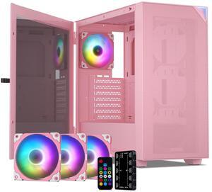 VETROO AL800 Full Tower PC Computer Case w/Door Opening Design Tempered Glass, E-ATX/ATX Support, Built-in ARGB LED Strip in Front Mesh Panel, Type-C Ready, 4Pcs 120mm Addressable RGB Fans -Pink