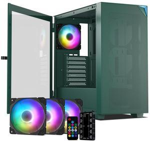 VETROO AL800 Full Tower PC Computer Case w/Door Opening Design Tempered Glass, E-ATX/ATX Support, Built-in ARGB LED Strip in Front Mesh Panel, Type-C Ready, 4Pcs 120mm Addressable RGB Fans -Army Green