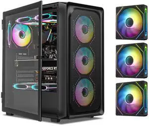 DARKROCK EC2 Black ATX Mid Tower PC Case with 3x120mm Black Infinity Design F120 Fan & 1x120mm Black Fan, Type-C Ready, Tempered Glass Side Panel, up to 8 x 120mm Cooling Fans & 1 x 360mm Radiator