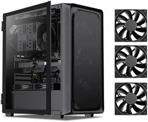 DARKROCK EC2 Black ATX Mid Tower PC Case with 4x120mm Black Fan, Type-C Ready, Tempered Glass Side Panel, up to 8 x 120mm Cooling Fans & 1 x 360mm Radiator