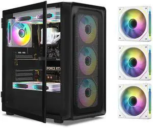 DARKROCK EC2 Black ATX Mid Tower PC Case with 3x120mm White Infinity Design F120 Fan & 1x120mm Black Fan, Type-C Ready, Tempered Glass Side Panel, up to 8 x 120mm Cooling Fans & 1 x 360mm Radiator