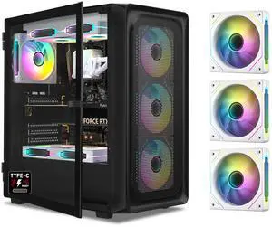 DARKROCK EC2 Black ATX Mid Tower PC Case with 3x120mm White Infinity Design F120 Fan & 1x120mm Black Fan, Type-C Ready, Tempered Glass Side Panel, up to 8 x 120mm Cooling Fans & 1 x 360mm Radiator