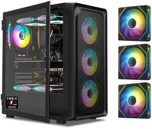 DARKROCK EC2 Black ATX Mid Tower PC Case with 3x120mm Black Infinity Design F120 Fan & 1x120mm Black Fan, Type-C Ready, Tempered Glass Side Panel, up to 8 x 120mm Cooling Fans & 1 x 360mm Radiator
