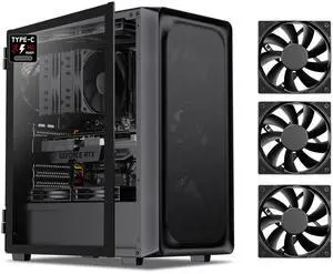 DARKROCK EC2 Black ATX Mid Tower PC Case with 4x120mm Black Fan, Type-C Ready, Tempered Glass Side Panel, up to 8 x 120mm Cooling Fans & 1 x 360mm Radiator