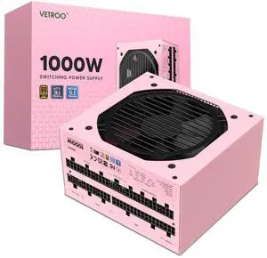 Vetroo 1000W Pink Power Supply ATX 3.1 Ready Dual PCIe 5.1, 80 Plus Gold Full Modular, Eco Mode with 120mm FDB Fan, Compact Size, 10 Year After-Sales Service