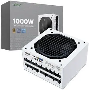 Vetroo 1000W White Power Supply ATX 3.1 Ready Dual PCIe 5.1, 80 Plus Gold Full Modular, Compact Size, Eco Mode with 120mm FDB Fan, 10 Year Warranty, for Gaming PC and More