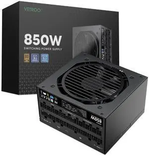 Vetroo 850W Power Supply Dual PCIe 5.1 ATX 3.1 Ready, 80 Plus Gold Full Modular, Quiet Operation with 120mm FDB Fan, 10-Year Warranty - Black