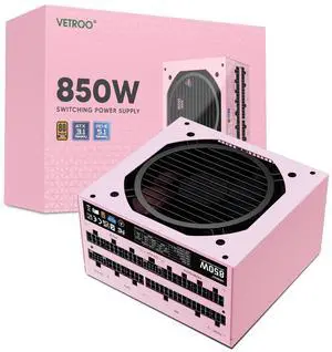 Vetroo 850W Power Supply Dual PCIe 5.1 ATX 3.1 Ready, 80 Plus Gold Full Modular, Quiet Operation with 120mm FDB Fan, 10-Year Warranty - Pink