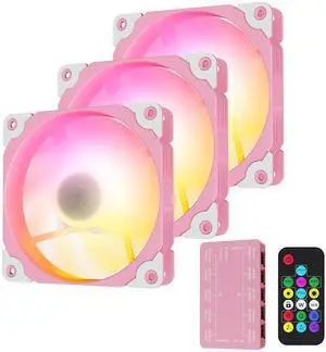Vetroo 3 Pack 120mm ARGB & PWM Case Cooling Fans with Controller Computer PC Cooler Pink Frame High Airflow High-Performance with 5V 3pin Motherboard Sync Vetroo 3 Pack 120mm ARGB & PWM Case Cooling Fans with Controller Computer PC Cooler Pink Frame High Airflow High-Performance with 5V 3pin Motherboard Sync