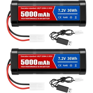GANGXUN 7.2 V 5000 mAh NiMH Battery, RC Battery with KET-2P Plug and USB Charging Cable, Rechargeable Battery for RC Car, Truck, Plane, Helicopter, Boat, Pack of 2 GANGXUN 7.2 V 5000 mAh NiMH Battery, RC Battery with KET-2P Plug and USB Charging Cable, Rechargeable Battery for RC Car, Truck, Plane, Helicopter, Boat, Pack of 2