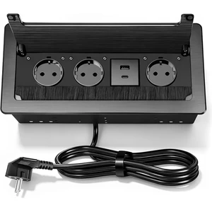GANGXUN Retractable Socket 3-Way with Lid, 2 USB-C PD 30 W Quick Charge, Table Socket with Brush Seal for Conference Table, Worktop & Office, 1.8 m Cable, Black GANGXUN Retractable Socket 3-Way with Lid, 2 USB-C PD 30 W Quick Charge, Table Socket with Brush Seal for Conference Table, Worktop & Office, 1.8 m Cable, Black