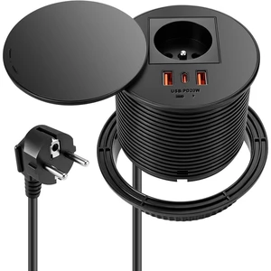 GANGXUN 80mm Round Flush Mount Socket with USB-C PD20W + 2 USB-A Power Strip for Countertop Office Kitchen Furniture French Socket with 1.5M Cable GANGXUN 80mm Round Flush Mount Socket with USB-C PD20W + 2 USB-A Power Strip for Countertop Office Kitchen Furniture French Socket with 1.5M Cable