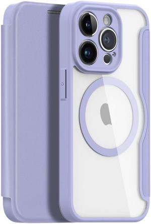 iPhone 14 Pro Max Case - 14 Pro Max case with Wireless Charging Support PU Leather iPhone 14 Pro Max Cover with Clear Back Shockproof Purple