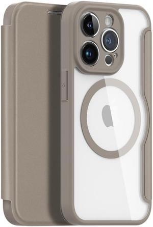 iPhone 14 Pro Max Case - 14 Pro Max case with Wireless Charging Support PU Leather iPhone 14 Pro Max Cover with Clear Back Shockproof Beige