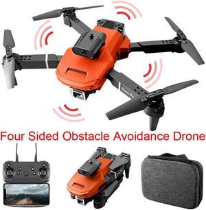 Lozenge Four Sided Obstacle Avoidance Drone with Camera for Adults 4K Drone RC Quadcopter Helicopter E100 Dual Cameras with Storage Bag Orange 2 Battery