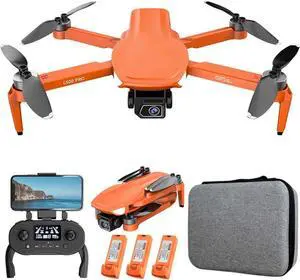 NO. Lozenge Brushless Drone with Camera for Adults 4K GPS Drone Follow Me RC Quadcopter Helicopter L500 Pro Dual Cameras Orange 3 Battery 4K