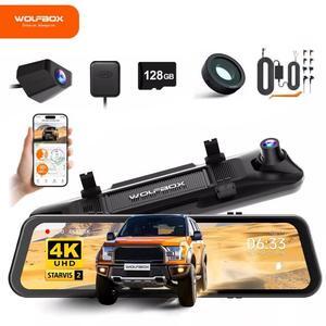 WOLFBOX 12inch G900 PRO Mirror Dash Cam with STARVIS 2 IMX678, Rear View Mirror Camera with Front 4K and Rear 2.5K, Included 128GB Card, Voice Control, 5.8GHz WiFi, Loop Recording, G-Sensor & GPS