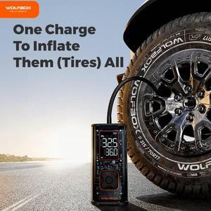 WOLFBOX Cordless Tire Inflator - 150 PSI Digital Air Compressor, 12000mAh 58LPM Fast Air Pump Rechargeable Battery, Emergency LED Light for Cars, Trucks, Bikes, RV & Motorcycles (Black)