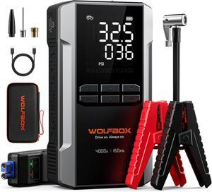 WOLFBOX 4000A Jump Starter & Tire Inflator - 160PSI Air Compressor, 24000mAh 12V Car Booster, 65W Fast Charge for Gas/Diesel Engines, LED Display, Cables