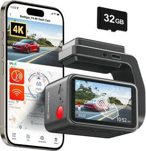 REDTIGER 4K Dash Cam Front,2.2 inch Mini Car Camera,2160P UHD Touch Screen,Voice Control,Included 32GB Card,Night Vision,Built-in GPS,WiFi APP Control,Loop Recording
