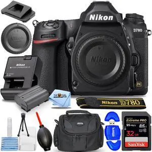 Nikon D780 DSLR Camera 1618 (Body Only) Essential Bundle with Sandisk Extreme Pro 32GB SD, Gadget Bag, Cleaning Pen, Blower, Microfiber Cloth and Cleaning Kit