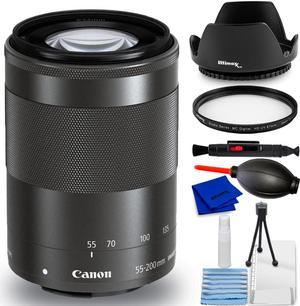 Canon EF-M 55-200mm f/4.5-6.3 IS STM Lens (Black) UV Bundle - New in White Box