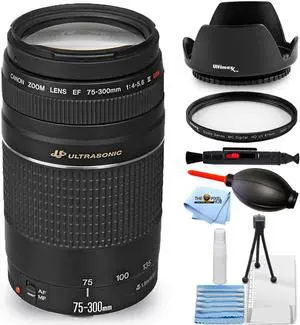 Canon EF 75-300mm f/4-5.6 III Lens (Black) 6473A003 - 7PC Accessory Bundle