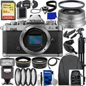 Nikon Zfc Mirrorless Camera with 16-50mm Silver Lens - 16PC Accessory Bundle Nikon Zfc Mirrorless Camera with 16-50mm Silver Lens - 16PC Accessory Bundle