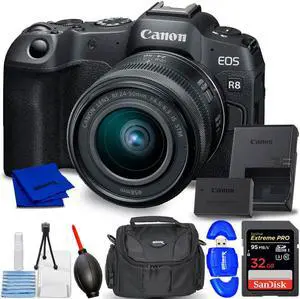 Canon EOS R8 Mirrorless Camera with RF 24-50mm IS STM Lens - 7PC Accessory Kit