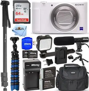 Sony ZV-1 20.1MP Compact Digital Camera (White) - 12PC Accessory Vlogging Bundle