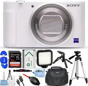Sony ZV-1 20.1MP Digital Camera (White) + 32GB + LED Light Kit + Tripod Bundle