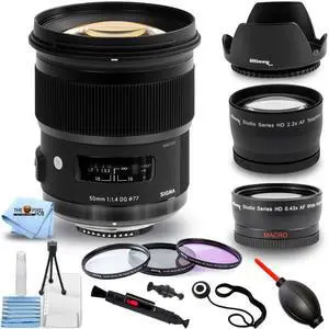Sigma 50mm f/1.4 DG HSM Art Lens for Nikon F 311306 + 3 Lenses Bundle