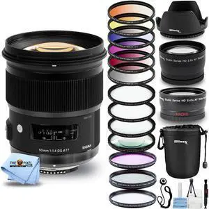 Sigma 50mm f/1.4 DG HSM Art Lens for Nikon F + Filter Kit + Lens Pouch Bundle