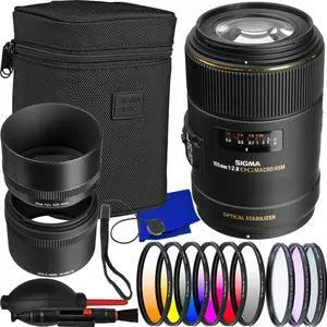 Sigma 105mm f/2.8 EX DG OS HSM Macro Lens for Nikon F - 7PC Accessory Bundle