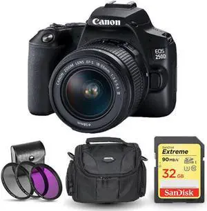 Canon EOS 250D/Rebel SL3 with 18-55mm III Lens + 32GB Case Filter Kit Bundle
