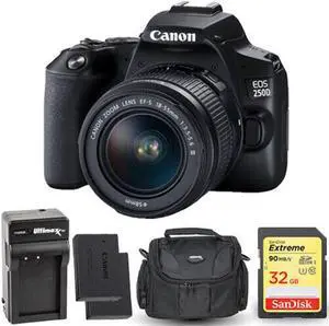 Canon EOS 250D/Rebel SL3 with 18-55mm III Lens + Extra Battery 32GB Case Bundle