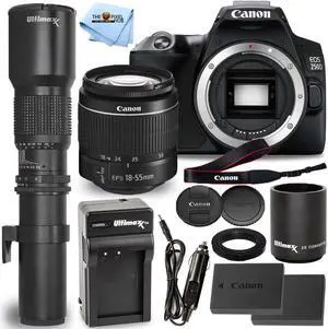 Canon EOS 250D/Rebel SL3 with 18-55mm III + 500mm/1000mm Lens + EXT BATT Bundle