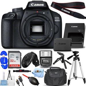  Canon EOS Rebel 4000D Digital SLR Camera with EF-S 18-55mm +  EF 75-300mm (Black) Pro Accessory Bundle Package Includes: 32gb SD Card +  Sling Backpack + 57'' Tripod + More 