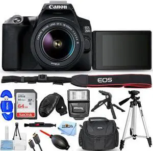 Canon EOS 250D / Rebel SL3 DSLR Camera with 18-55mm (Black) 64GB + Flash Bundle