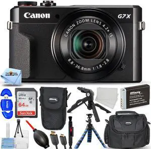 Canon PowerShot G7 X Mark II Digital Camera + EXT BATT + 64GB + Tripod Bundle