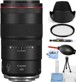 Canon RF 100mm f28L Macro IS USM Lens With UV Filter Cleaning Kit and Hood