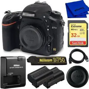 Nikon D750 DSLR Camera (Body Only, Black) 1543 + EXT BATT + Sandisk 32GB SD