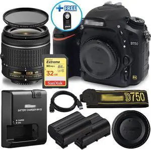 Nikon D750 DSLR Camera with 18-55mm VR Lens + EXT BATT + 32GB SD + UV Filter